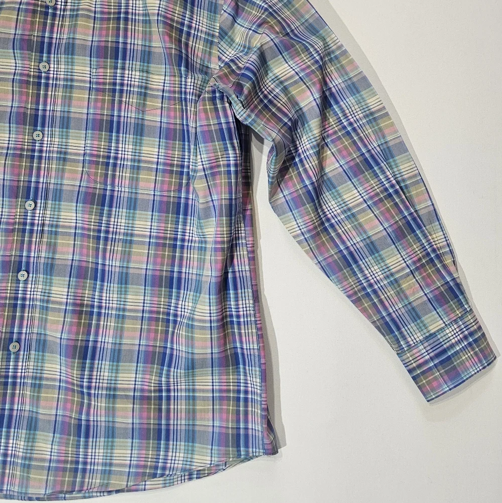 Alan‎ Flusser Button Down Shirt Mens Large Blue Green Pink Plaid Business Casual